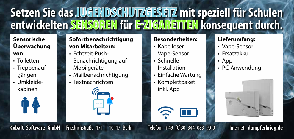 Vape Sensoren für Schulen - kabellos und akkubetrieben, Detektoren für E-Zigaretten